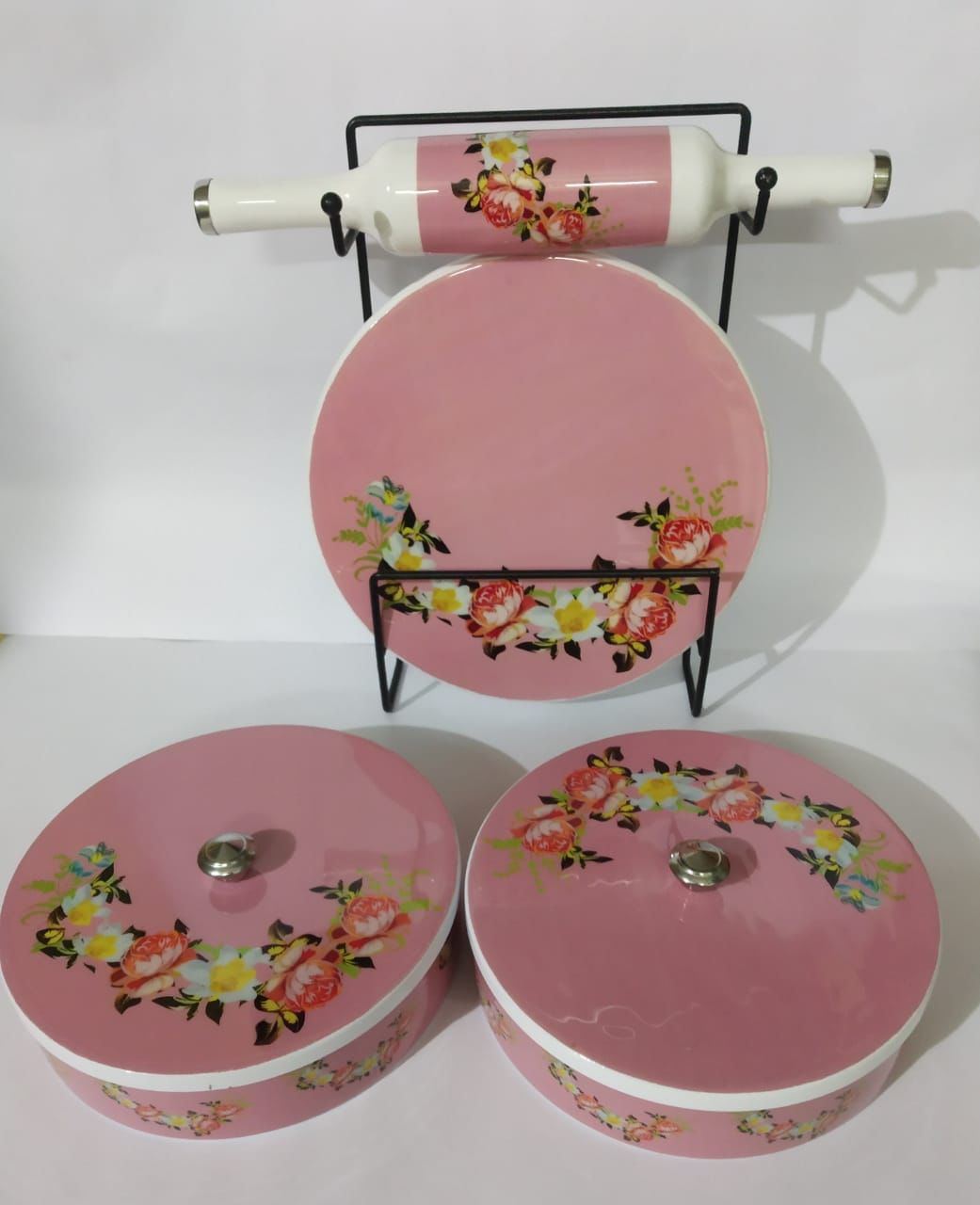 Pink Floral Round Jewellery Organizer